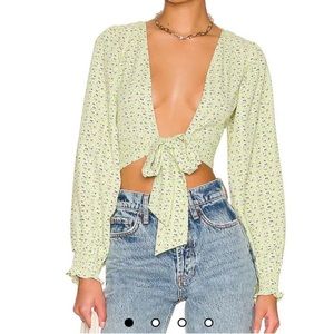 MORE TO COME Marlene Tie Front Top in Green Floral